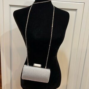 Jessica McClintock silver Beaded Clutch with Hidden Chain For Purse prom